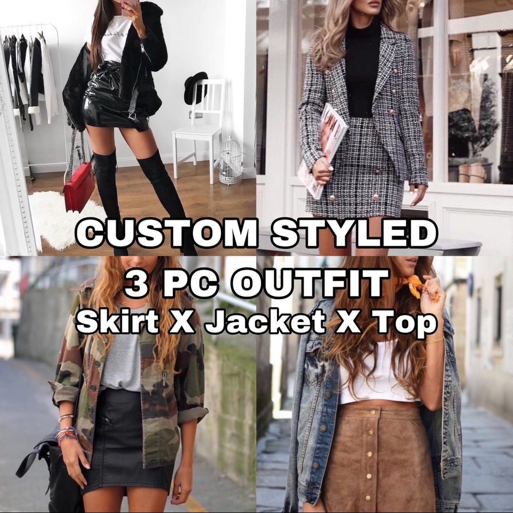 Custom Styled 3 PC Outfit - Skirt, Jacket & Top